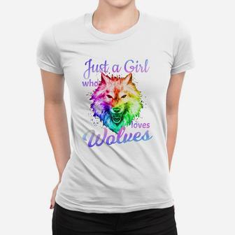 Just A Girl Who Loves Wolves - Moon Wolf Shirt Girls Women Women T-shirt | Crazezy