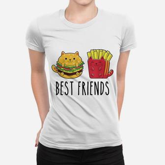 Kawaii Cat Burger And Fries Matching Best Friend Food Lover Women T-shirt | Crazezy CA