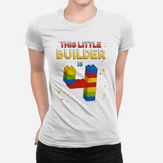 Kids 4 Years Old Builder Boy Girl Gift Building Blocks Birthday Women T-shirt | Crazezy