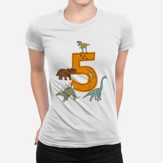 Kids 5Th Birthday Boys Dino Dinosaurs Gift Birthday Women T-shirt | Crazezy