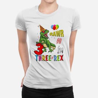 Kids Three Rex Birthday Party Outfit Dinosaur 3 Year Old Boy Girl Women T-shirt | Crazezy