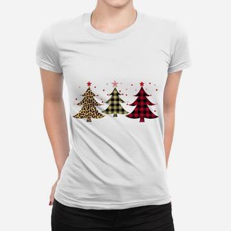 Leopard And Red Buffalo Plaid Xmas Tree Merry Christmas Sweatshirt Women T-shirt | Crazezy AU
