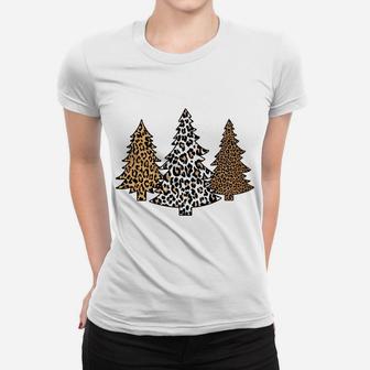 Leopard Christmas Trees Cheetah Animal Print Holiday Xmas Women T-shirt | Crazezy UK