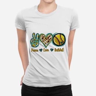 Leopard Heart Peace Love Softball American Softball Lover Women T-shirt | Crazezy
