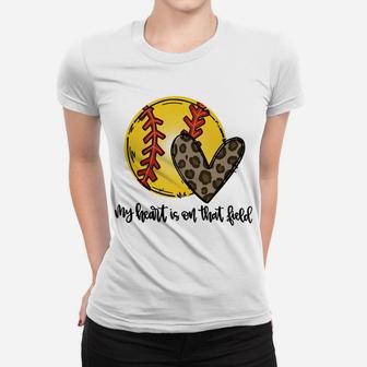 Leopard My Heart Is On That Field Softball Game Day Vibes Sweatshirt Women T-shirt | Crazezy CA