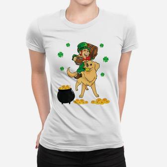 Leprechaun Ride Golden Retriever Drink Beer Gold Women T-shirt - Thegiftio UK