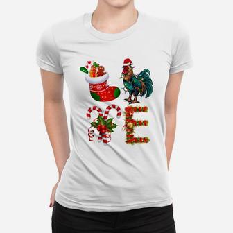 Love Chicken Christmas Lights Funny Santa Hat Christmas Women T-shirt | Crazezy