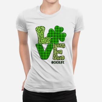 Love Gigi Life St Patrick Day Leopard And Plaid Shamrock Women T-shirt | Crazezy