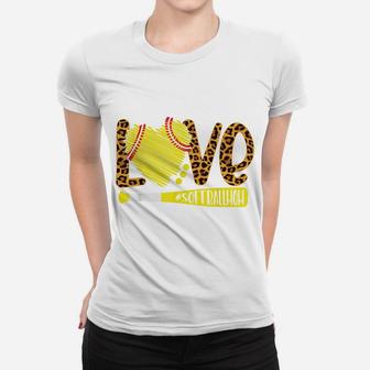 Love Softball Mom Leopard Print Baseball Lover Mother's Day Women T-shirt | Crazezy