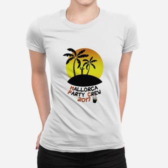 Mallorca Party Crew 2017 Frauen Tshirt mit Sonnenuntergang & Palmen - Seseable