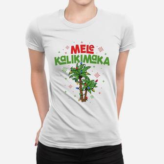 Mele Kalikimaka Hawaiian Christmas Palm Tree Lights Xmas Women T-shirt | Crazezy