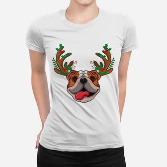 Merry Bulldog Christmas Funny Moose Horn Family Xmas Women T-shirt | Crazezy