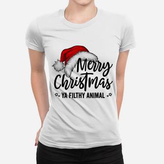Merry Christmas Animal Filthy Ya Funny Santa Hat Women T-shirt | Crazezy AU