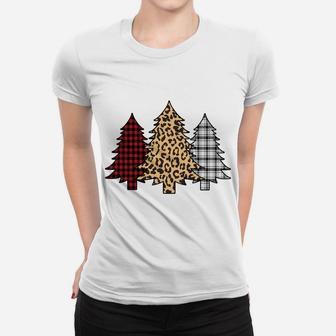 Merry Christmas Trees Leopard Buffalo Plaid Animal Print Women T-shirt | Crazezy UK