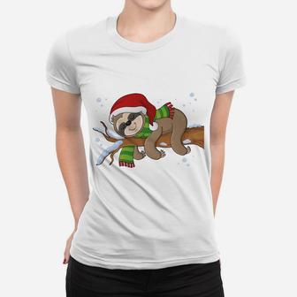 Merry Slothmas Cute Sloth Wear Santa Hat Cute Christmas Gift Women T-shirt | Crazezy