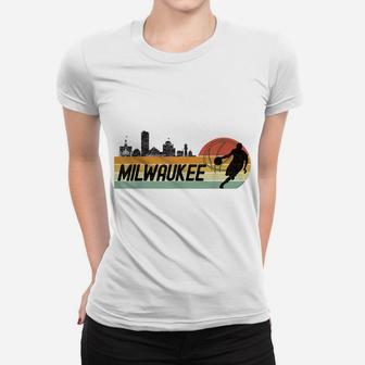 Milwaukee Wi Cityscape Retro Sun - Basketball Fans Women T-shirt | Crazezy CA