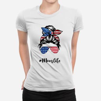 Mom Life Messy Bun America Flag Mothers Day Gift 4Th Of July Women T-shirt | Crazezy AU