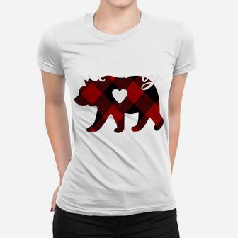 Mommy Bear Christmas Buffalo Plaid Red White & Black Gift Women T-shirt | Crazezy AU