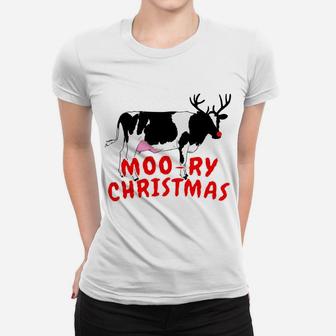 Moo-Ry Christmas Cow Funny Reindeer Replacement Sweatshirt Women T-shirt | Crazezy