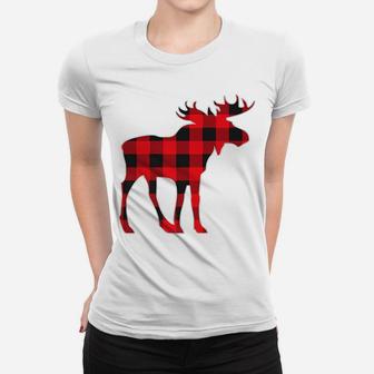 Moose Elk Plaid Buffalo Check Pajama Lumberjack Christmas Women T-shirt | Crazezy AU