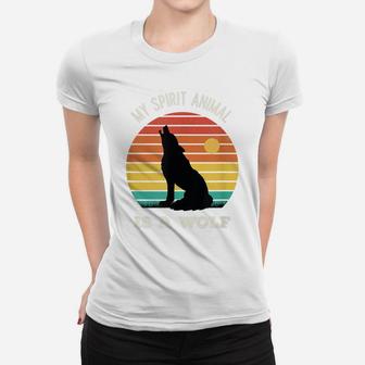 My Spirit Animal Is A Wolf Howling Retro Vintage Sunset Women T-shirt | Crazezy