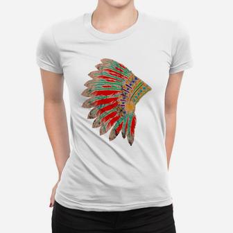 Native American Indian Tribes Feather Headdress Pride Chief Women T-shirt | Crazezy