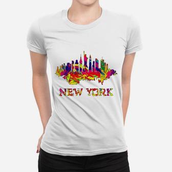 New York Retro City Skyline Bright Colorful Big Apple Nyc Women T-shirt - Thegiftio UK