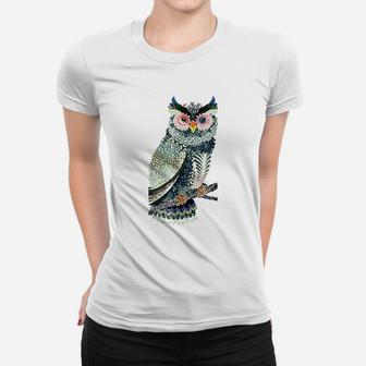 Owl Floral Folk Art Women T-shirt | Crazezy