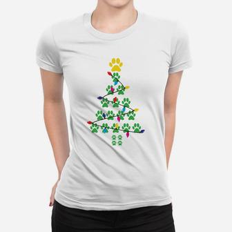 Paws Print Christmas Tree Dog Cat Women T-shirt | Crazezy