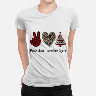 Peace Love Christmas Tree Leopard Buffalo Plaid Red Xmas Sweatshirt Women T-shirt | Crazezy CA