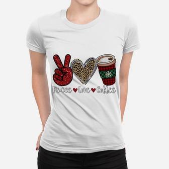 Peace Love Coffee Drink Christmas Leopard Heart Pajamas Women T-shirt | Crazezy
