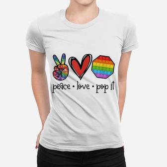 Peace Love Pop It Love Fidget Toys Graphic Heart Rainbow Women T-shirt | Crazezy