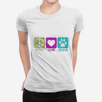 Peace Love Rescue Dogs Retro Distressed Graphic Design Women T-shirt | Crazezy CA