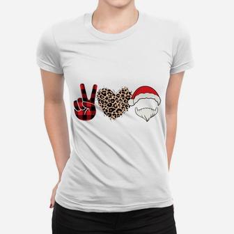 Peace Love Santa Claus Leopard Heart Merry Christmas Xmas Women T-shirt | Crazezy