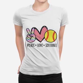 Peace Love Softball Cute Design For Women Teen Little Girls Women T-shirt | Crazezy DE