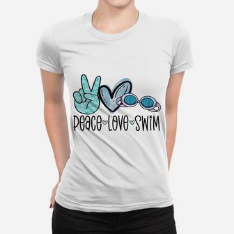 Peace Love Swim Funny Swimming Googles Swimmer Women T-shirt | Crazezy