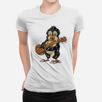 Penguin Bass Guitarist Gifts Animal Guitar Women T-shirt | Crazezy