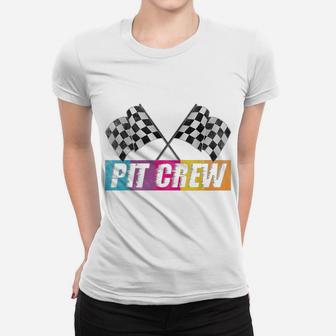 Pit Crew Race Car Party Checkered Flag Car Racing Party Gift Women T-shirt | Crazezy