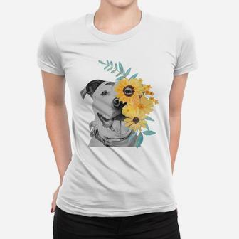 Pitbull Face Flower Shirt Pitbull Mom Gift Pittie Mom Shirt Women T-shirt | Crazezy