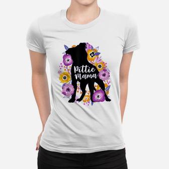Pitbull Mama Purple Flowers Pittie Cute Pit Bull Mom Gift Women T-shirt | Crazezy