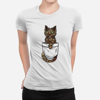Pocket Tortoiseshell Tortie Cat Women T-shirt | Crazezy