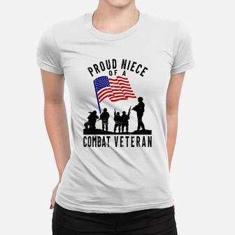 Proud Niece Combat Veteran Retro Us Flag Military Family Women T-shirt | Crazezy