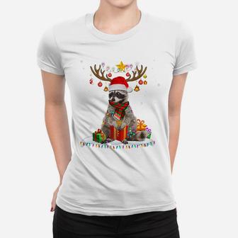 Raccoon Reindeer Xmas Light Christmas Ornaments Santa Lover Women T-shirt | Crazezy AU