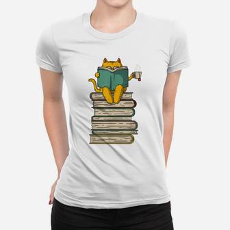 Reading Cat - Funny Book & Tea Lover Gift Women T-shirt | Crazezy CA