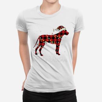 Red Plaid Buffalo Great Dane Merry Christmas Pajamas Women T-shirt | Crazezy