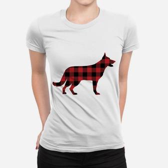 Red Plaid German Shepherd Dog Xmas Matching Family Christmas Sweatshirt Women T-shirt | Crazezy UK