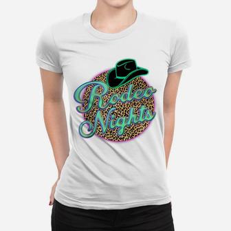 Retro Leopard Cowboy Hat Rodeo Night Western Country Cowgirl Women T-shirt | Crazezy