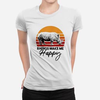 Rhinos Make Me Happy Vintage Women T-shirt | Crazezy UK