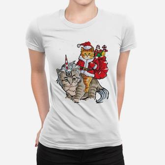Santa Cat Riding Caticorn Christmas Gifts Meowy Catmas Xmas Sweatshirt Women T-shirt | Crazezy