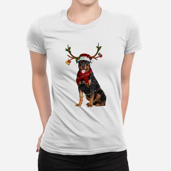 Santa Rottweiler Reindeer Light Christmas Gifts Sweatshirt Women T-shirt | Crazezy DE
